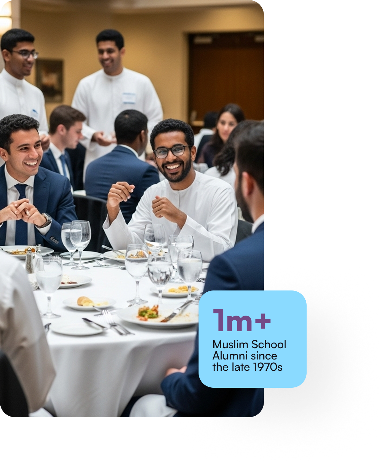 Muslim school alumni at a table